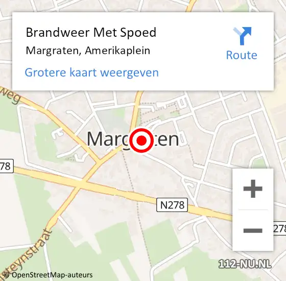 Locatie op kaart van de 112 melding: Brandweer Met Spoed Naar Margraten, Amerikaplein op 20 november 2016 18:11