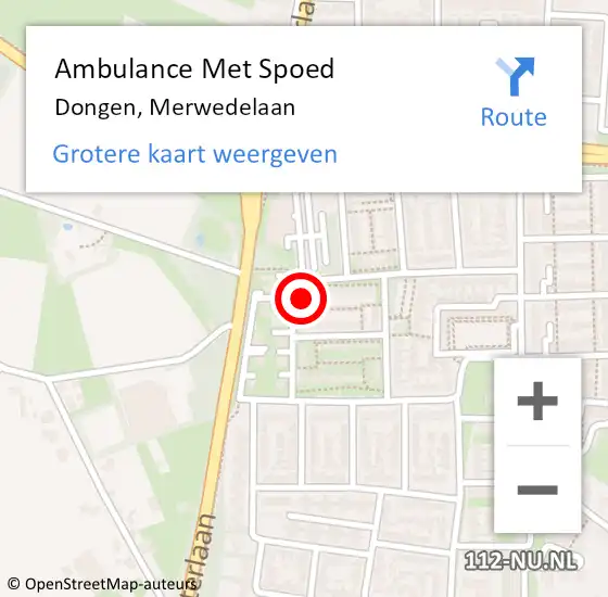 Locatie op kaart van de 112 melding: Ambulance Met Spoed Naar Dongen, Merwedelaan op 20 november 2016 18:30