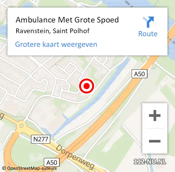 Locatie op kaart van de 112 melding: Ambulance Met Grote Spoed Naar Ravenstein, Saint Polhof op 20 november 2016 18:54