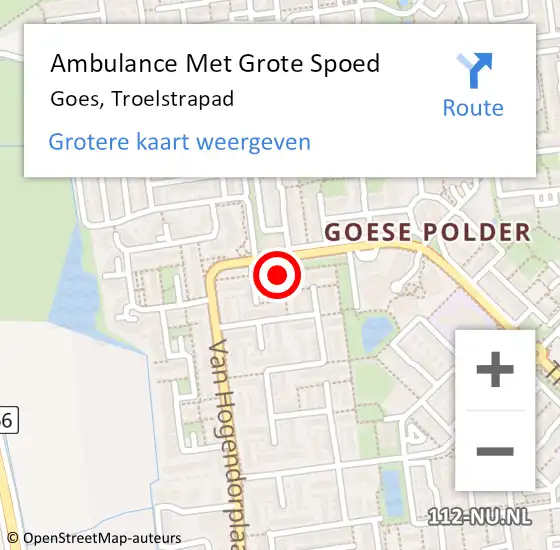 Locatie op kaart van de 112 melding: Ambulance Met Grote Spoed Naar Goes, Troelstrapad op 20 november 2016 19:16