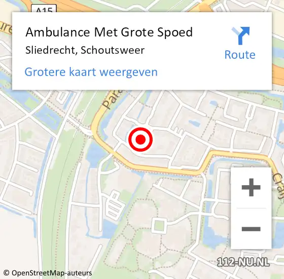 Locatie op kaart van de 112 melding: Ambulance Met Grote Spoed Naar Sliedrecht, Schoutsweer op 20 november 2016 19:48