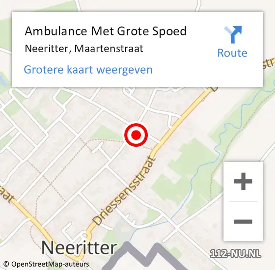 Locatie op kaart van de 112 melding: Ambulance Met Grote Spoed Naar Neeritter, Maartenstraat op 20 november 2016 20:17