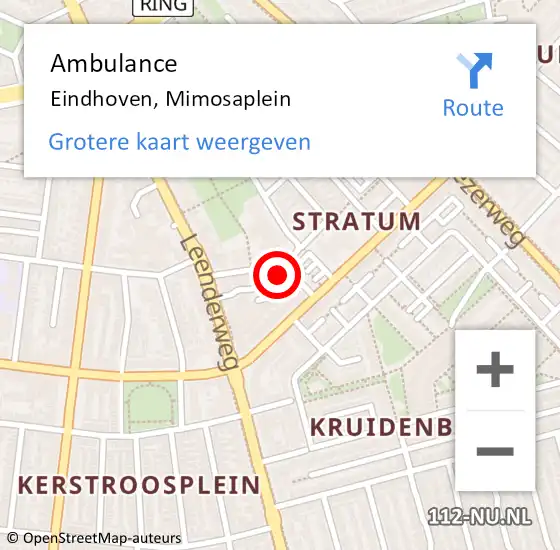 Locatie op kaart van de 112 melding: Ambulance Eindhoven, Mimosaplein op 20 november 2016 20:40