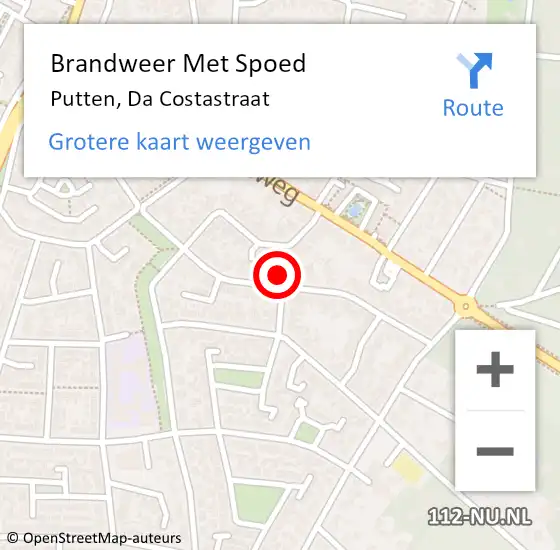 Locatie op kaart van de 112 melding: Brandweer Met Spoed Naar Putten, Da Costastraat op 20 november 2016 21:23