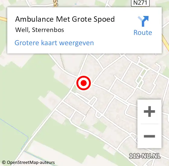 Locatie op kaart van de 112 melding: Ambulance Met Grote Spoed Naar Well, Sterrenbos op 20 november 2016 22:13