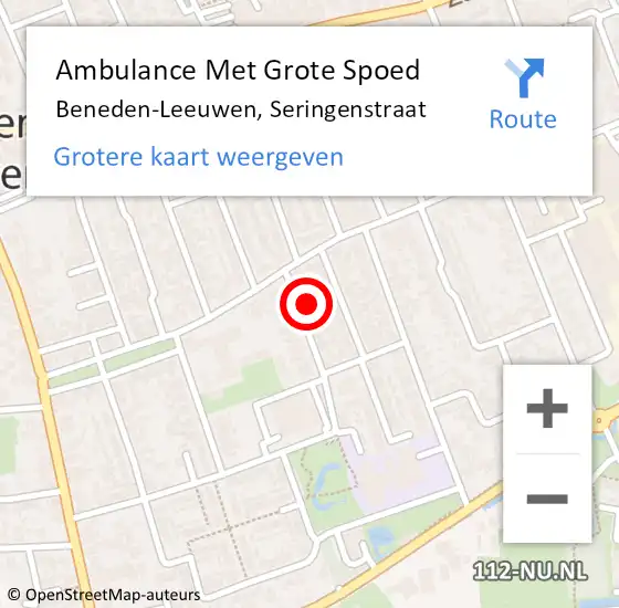 Locatie op kaart van de 112 melding: Ambulance Met Grote Spoed Naar Beneden-Leeuwen, Seringenstraat op 20 november 2016 23:47