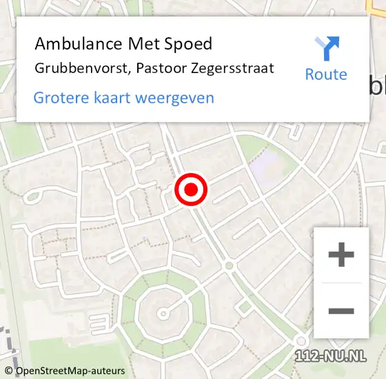 Locatie op kaart van de 112 melding: Ambulance Met Spoed Naar Grubbenvorst, Pastoor Zegersstraat op 2 januari 2014 05:15