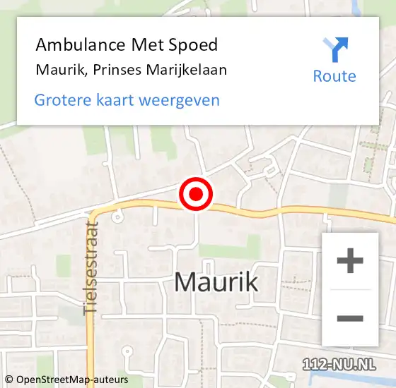 Locatie op kaart van de 112 melding: Ambulance Met Spoed Naar Maurik, Prinses Marijkelaan op 21 november 2016 06:09