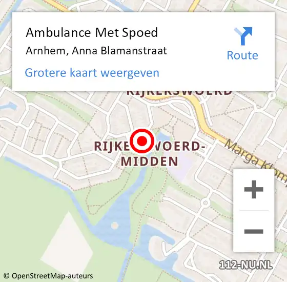 Locatie op kaart van de 112 melding: Ambulance Met Spoed Naar Arnhem, Anna Blamanstraat op 21 november 2016 06:26