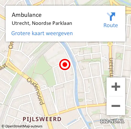 Locatie op kaart van de 112 melding: Ambulance Utrecht, Noordse Parklaan op 21 november 2016 08:21