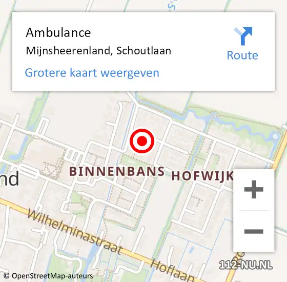 Locatie op kaart van de 112 melding: Ambulance Mijnsheerenland, Schoutlaan op 21 november 2016 09:10