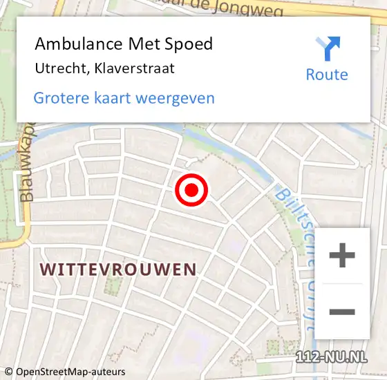 Locatie op kaart van de 112 melding: Ambulance Met Spoed Naar Utrecht, Klaverstraat op 21 november 2016 10:16