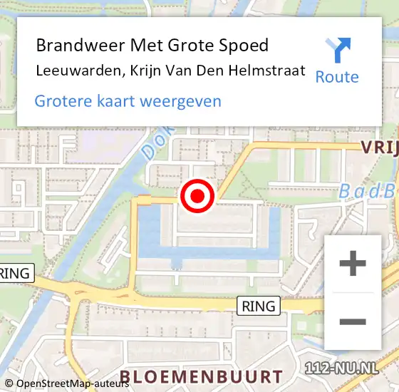 Locatie op kaart van de 112 melding: Brandweer Met Grote Spoed Naar Leeuwarden, Krijn Van Den Helmstraat op 21 november 2016 10:44