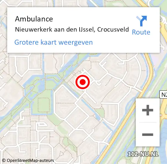 Locatie op kaart van de 112 melding: Ambulance Nieuwerkerk aan den IJssel, Crocusveld op 21 november 2016 10:51