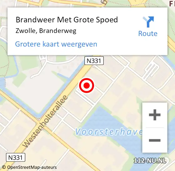 Locatie op kaart van de 112 melding: Brandweer Met Grote Spoed Naar Zwolle, Branderweg op 21 november 2016 11:24