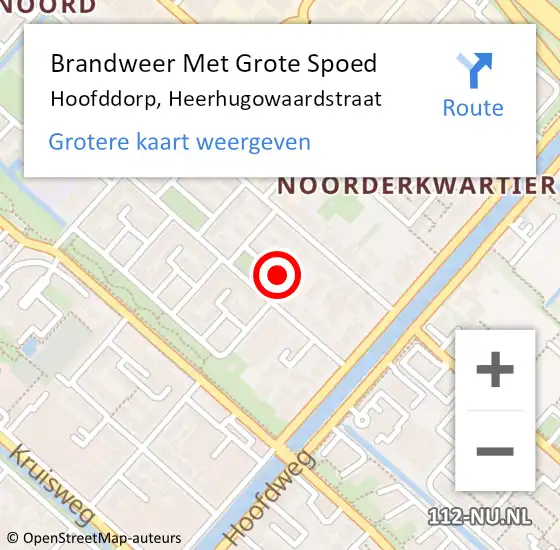 Locatie op kaart van de 112 melding: Brandweer Met Grote Spoed Naar Hoofddorp, Heerhugowaardstraat op 21 november 2016 11:48