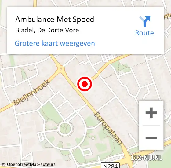 Locatie op kaart van de 112 melding: Ambulance Met Spoed Naar Bladel, De Korte Vore op 21 november 2016 12:12