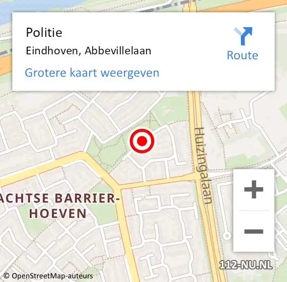 Locatie op kaart van de 112 melding: Politie Eindhoven, Abbevillelaan op 21 november 2016 12:20