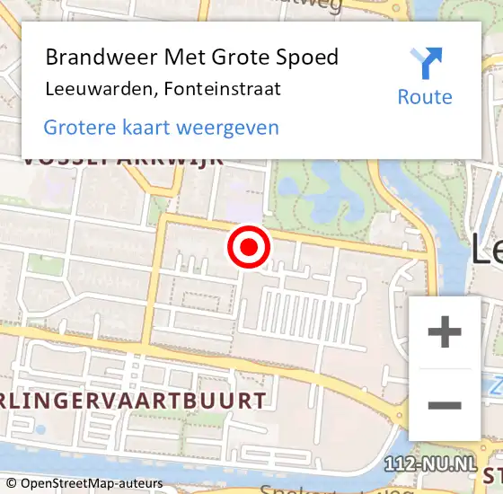 Locatie op kaart van de 112 melding: Brandweer Met Grote Spoed Naar Leeuwarden, Fonteinstraat op 21 november 2016 13:37