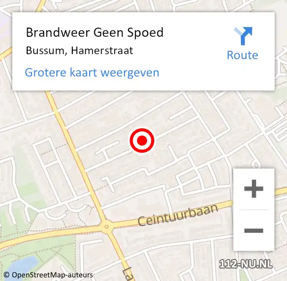 Locatie op kaart van de 112 melding: Brandweer Geen Spoed Naar Bussum, Hamerstraat op 21 november 2016 14:18