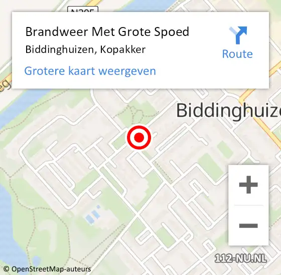 Locatie op kaart van de 112 melding: Brandweer Met Grote Spoed Naar Biddinghuizen, Kopakker op 2 januari 2014 07:58