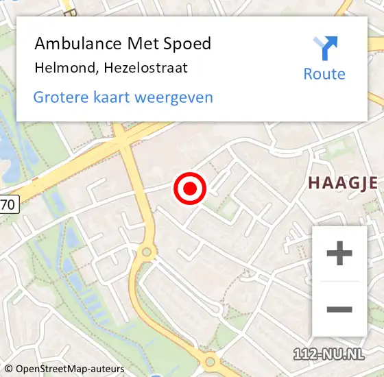 Locatie op kaart van de 112 melding: Ambulance Met Spoed Naar Helmond, Hezelostraat op 21 november 2016 15:02