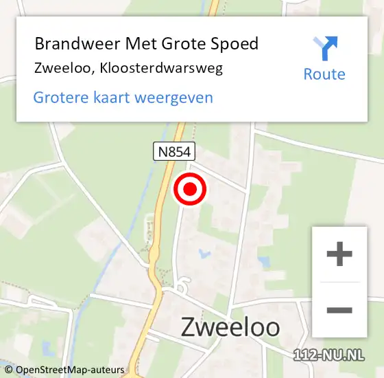 Locatie op kaart van de 112 melding: Brandweer Met Grote Spoed Naar Zweeloo, Kloosterdwarsweg op 21 november 2016 19:21