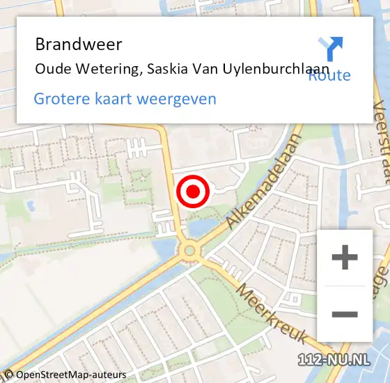 Locatie op kaart van de 112 melding: Brandweer Oude Wetering, Saskia Van Uylenburchlaan op 21 november 2016 19:26