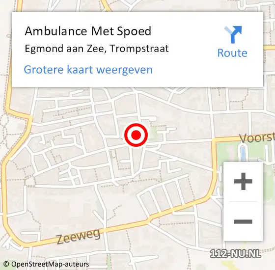 Locatie op kaart van de 112 melding: Ambulance Met Spoed Naar Egmond aan Zee, Trompstraat op 21 november 2016 21:16