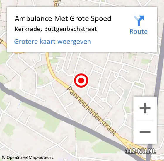 Locatie op kaart van de 112 melding: Ambulance Met Grote Spoed Naar Kerkrade, Buttgenbachstraat op 22 november 2016 00:13