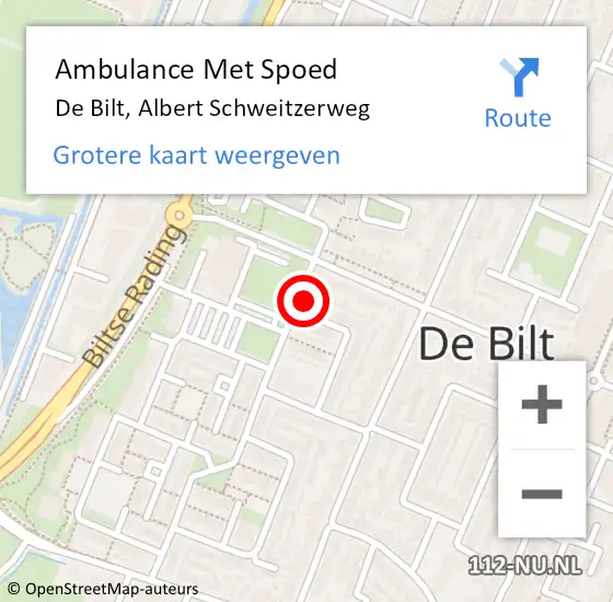 Locatie op kaart van de 112 melding: Ambulance Met Spoed Naar De Bilt, Albert Schweitzerweg op 22 november 2016 00:14