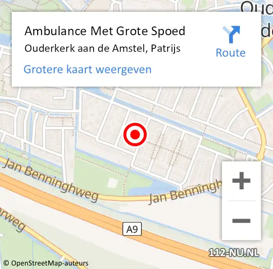 Locatie op kaart van de 112 melding: Ambulance Met Grote Spoed Naar Ouderkerk aan de Amstel, Patrijs op 22 november 2016 02:49