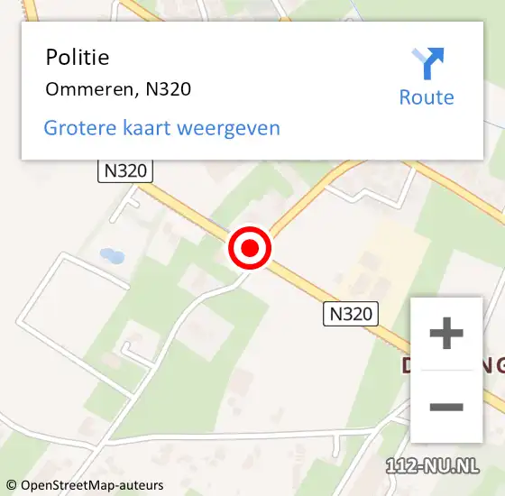 Locatie op kaart van de 112 melding: Politie Ommeren, N320 op 22 november 2016 05:45