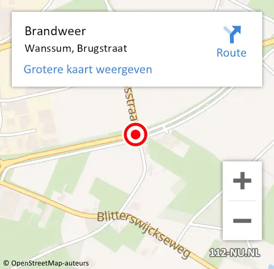 Locatie op kaart van de 112 melding: Brandweer Wanssum, Brugstraat op 22 november 2016 06:36