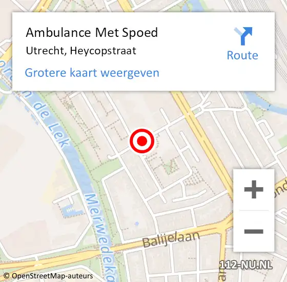 Locatie op kaart van de 112 melding: Ambulance Met Spoed Naar Utrecht, Heycopstraat op 22 november 2016 08:30