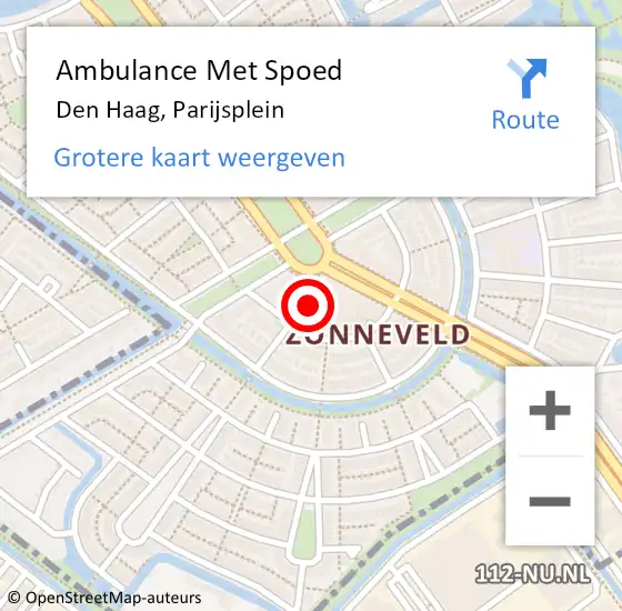 Locatie op kaart van de 112 melding: Ambulance Met Spoed Naar Den Haag, Parijsplein op 22 november 2016 09:58