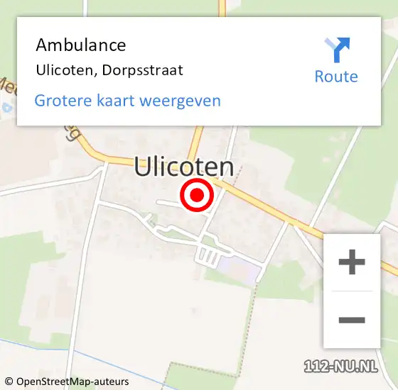 Locatie op kaart van de 112 melding: Ambulance Ulicoten, Dorpsstraat op 22 november 2016 10:05