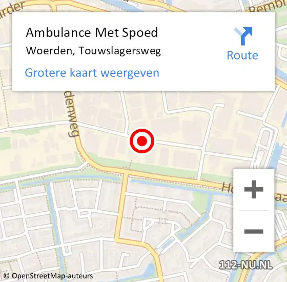 Locatie op kaart van de 112 melding: Ambulance Met Spoed Naar Woerden, Touwslagersweg op 22 november 2016 10:13