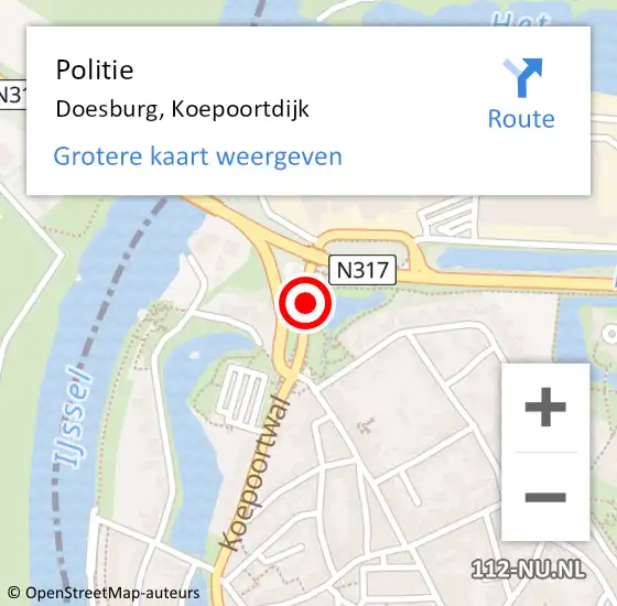 Locatie op kaart van de 112 melding: Politie Doesburg, Koepoortdijk op 22 november 2016 10:20