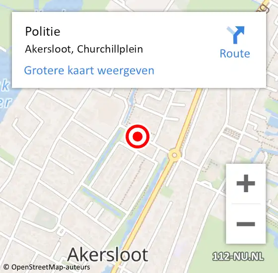 Locatie op kaart van de 112 melding: Politie Akersloot, Churchillplein op 22 november 2016 10:25