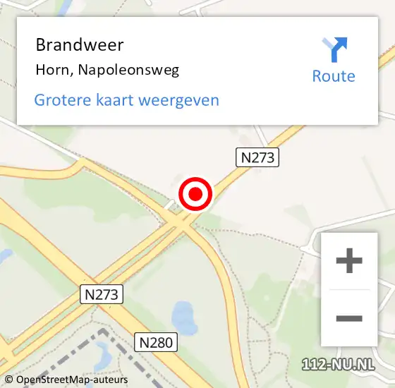 Locatie op kaart van de 112 melding: Brandweer Horn, Napoleonsweg op 18 september 2013 07:56