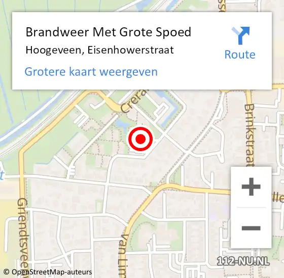 Locatie op kaart van de 112 melding: Brandweer Met Grote Spoed Naar Hoogeveen, Eisenhowerstraat op 22 november 2016 12:39