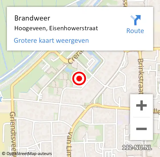 Locatie op kaart van de 112 melding: Brandweer Hoogeveen, Eisenhowerstraat op 22 november 2016 12:46