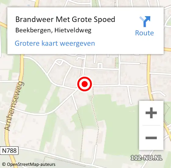 Locatie op kaart van de 112 melding: Brandweer Met Grote Spoed Naar Beekbergen, Hietveldweg op 22 november 2016 14:04