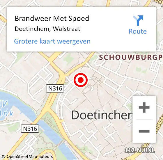 Locatie op kaart van de 112 melding: Brandweer Met Spoed Naar Doetinchem, Walstraat op 22 november 2016 14:19