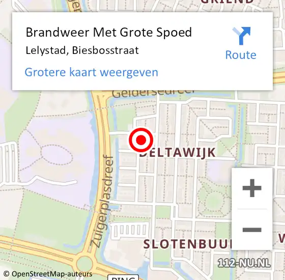 Locatie op kaart van de 112 melding: Brandweer Met Grote Spoed Naar Lelystad, Biesbosstraat op 22 november 2016 15:55