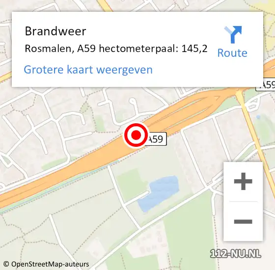 Locatie op kaart van de 112 melding: Brandweer Rosmalen, A59 hectometerpaal: 145,2 op 22 november 2016 16:01