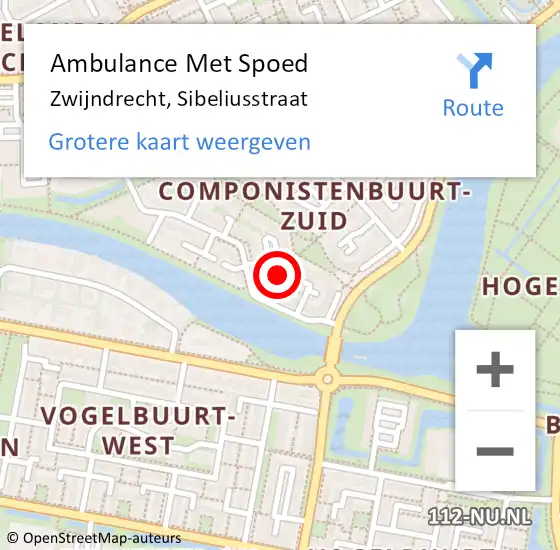 Locatie op kaart van de 112 melding: Ambulance Met Spoed Naar Zwijndrecht, Sibeliusstraat op 22 november 2016 16:26