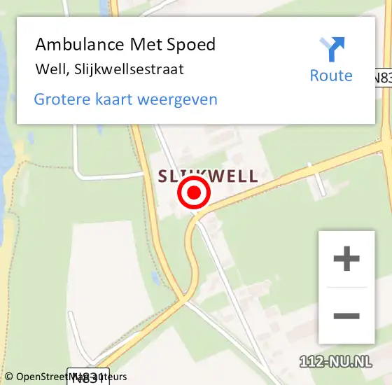 Locatie op kaart van de 112 melding: Ambulance Met Spoed Naar Well, Slijkwellsestraat op 22 november 2016 16:36