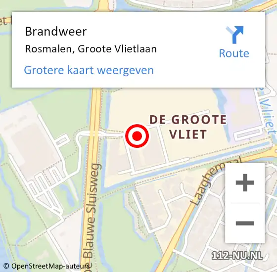 Locatie op kaart van de 112 melding: Brandweer Rosmalen, Groote Vlietlaan op 22 november 2016 17:06